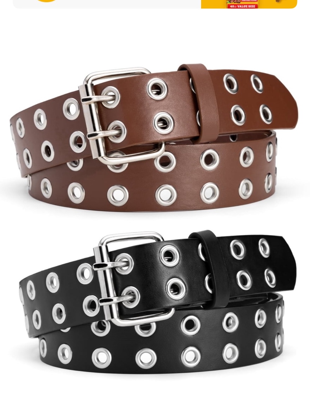 Double-Prong Grommet Belt for Women - Brown or Black